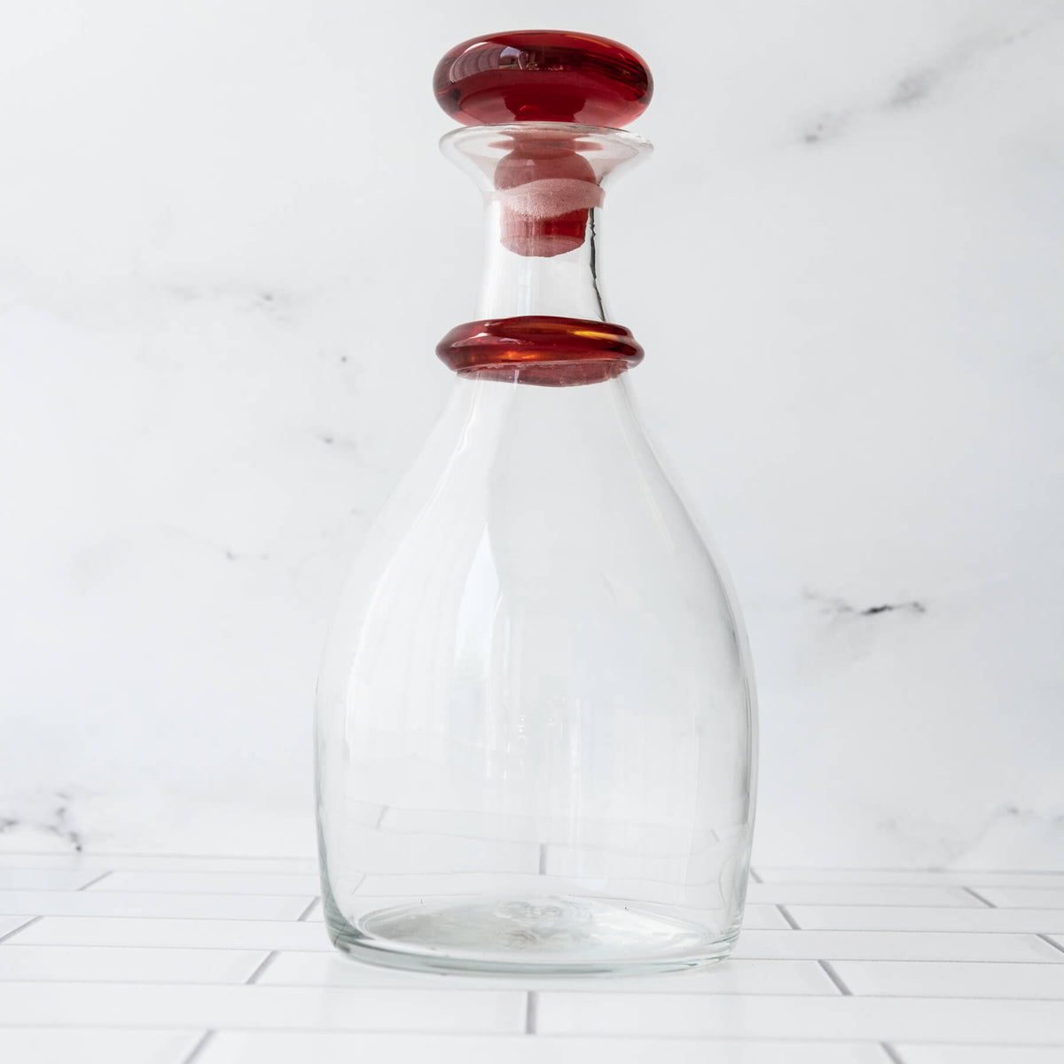 Product photo for Blenko 7619 Ring Decanter - Crystal with Ruby