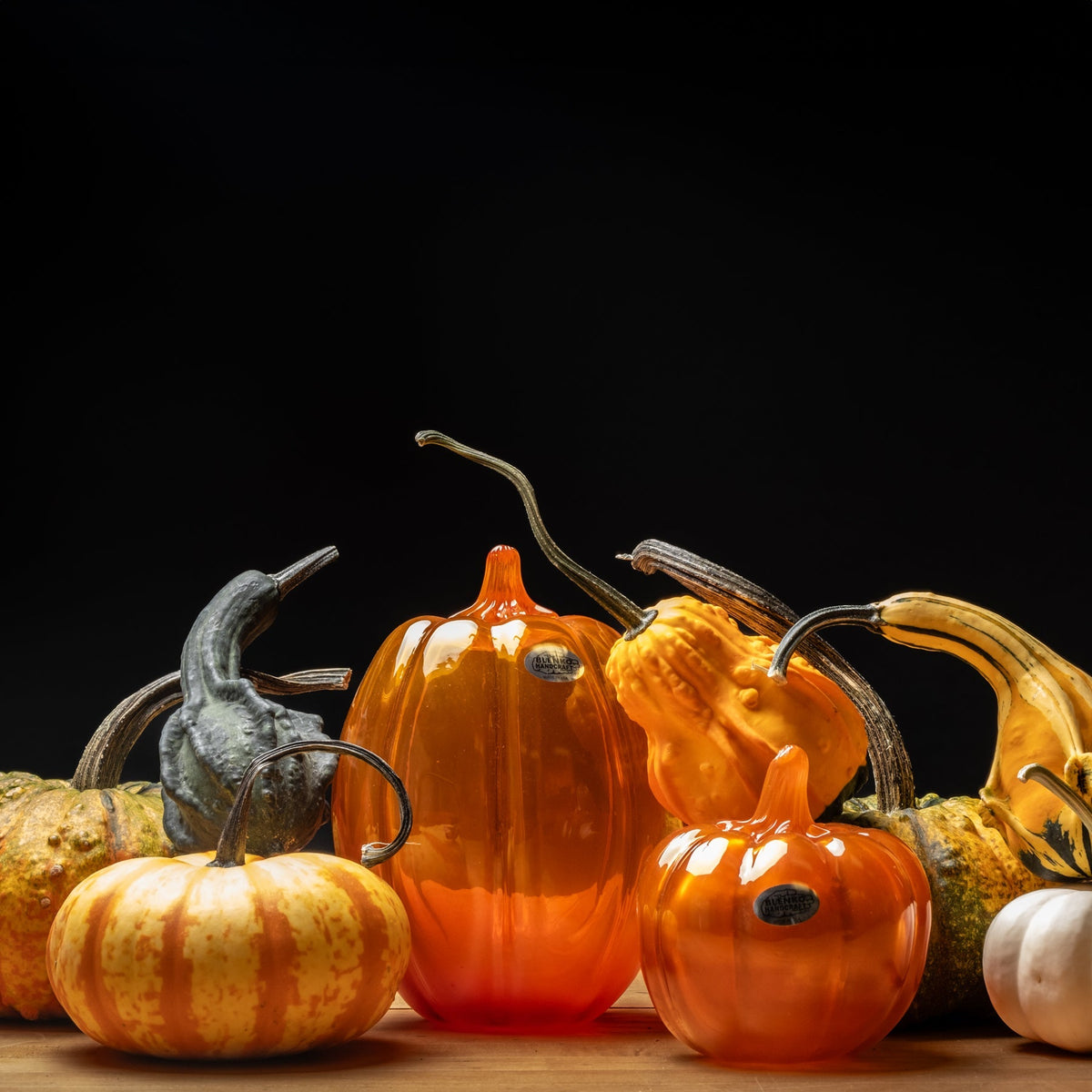 Glass pumpkins and fall décor