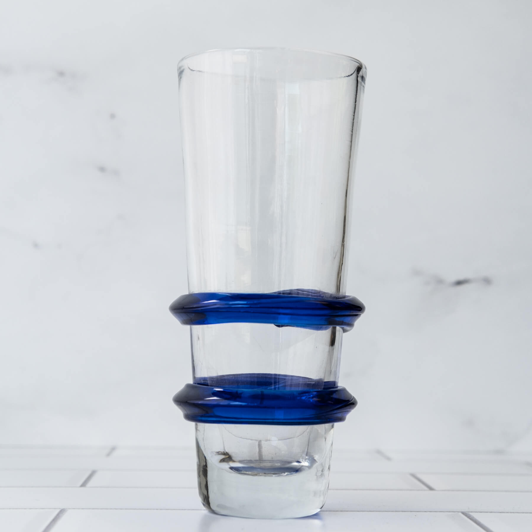 3749G Double Ring Glass - Crystal with Cobalt