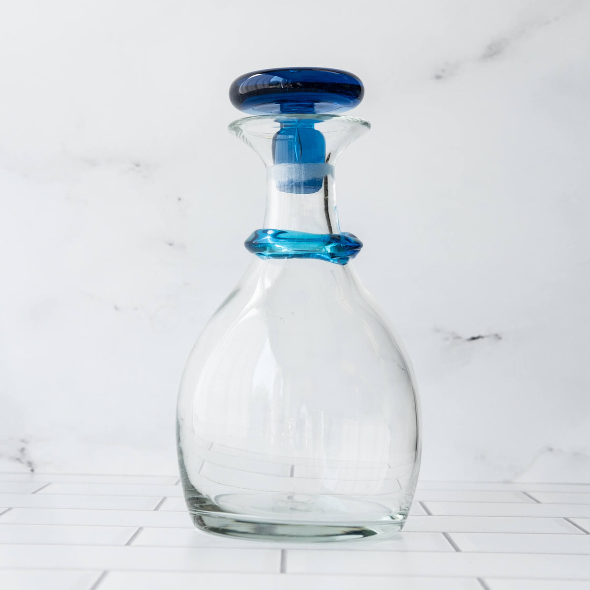 Product photo for Blenko 7619 Ring Decanter - Crystal with Turquoise