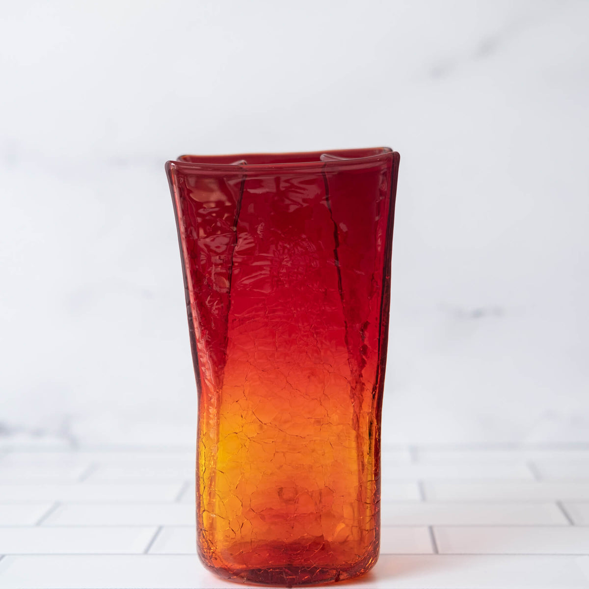 Tangerine Crackled Small Paper Bag Vase