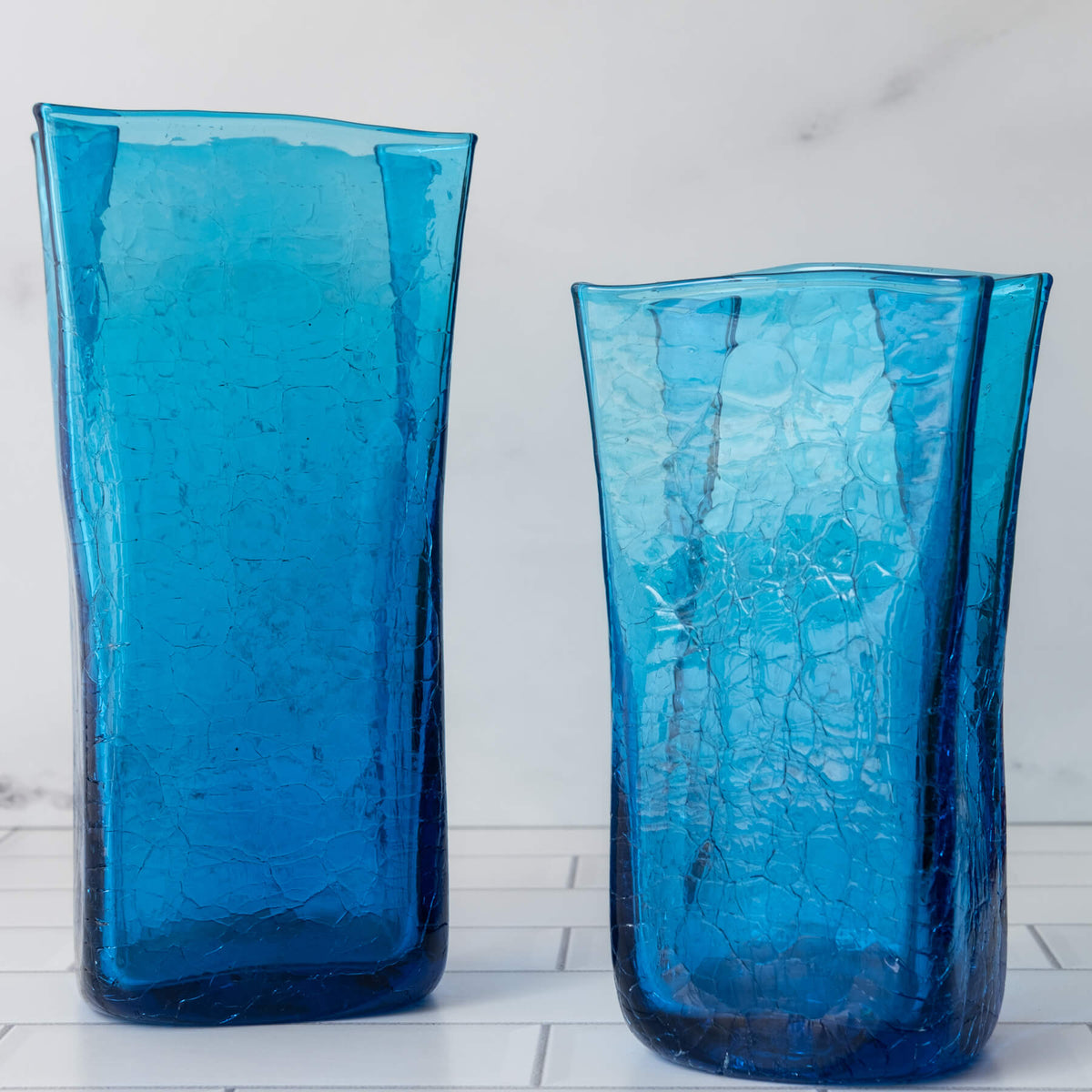 Turquoise Crackled Medium & Small Paper Bag Vase